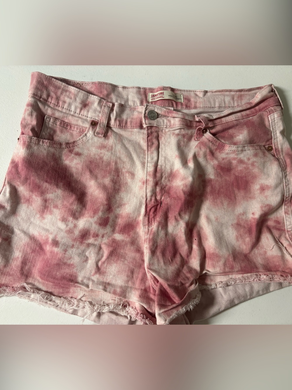 Signature by Levi Strauss Pink Tie-Dye High Waist Denim Shorts